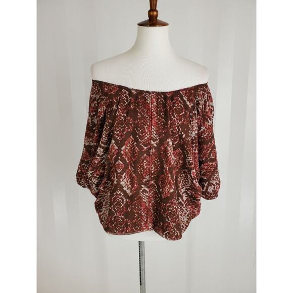 NEW DIRECTIONS Women's Brown Patterned On/Off Shoulder Top Sz S - Picture 1 of 10